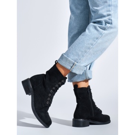 Botine de dama negre cu siret, cu toc jos negru 4