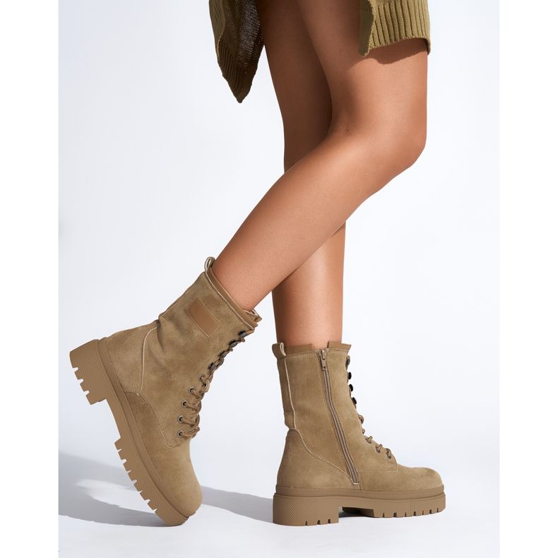 Botine de damă maro cu șireturi 2