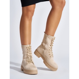 Botine de damă bej cu șireturi 1