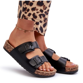 Evento Flip-flops de damă pe o platformă din plută cu catarame, Klinesta negru 4