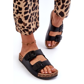 Evento Flip-flops de damă pe o platformă din plută cu catarame, Klinesta negru 2