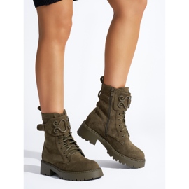 Muncitori din piele intoarsa cu siret verde inchis 1