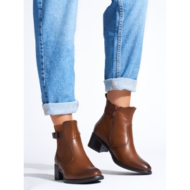 Botine de damă maro cu toc joasă 1