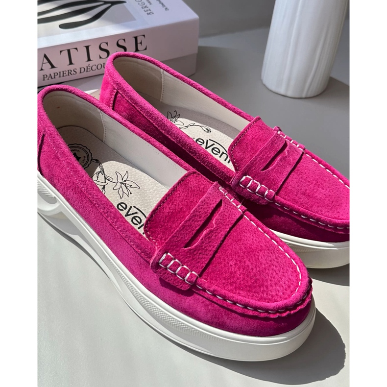 Mocasini dama din piele intoarsa Fuchsia Filidia roz 1