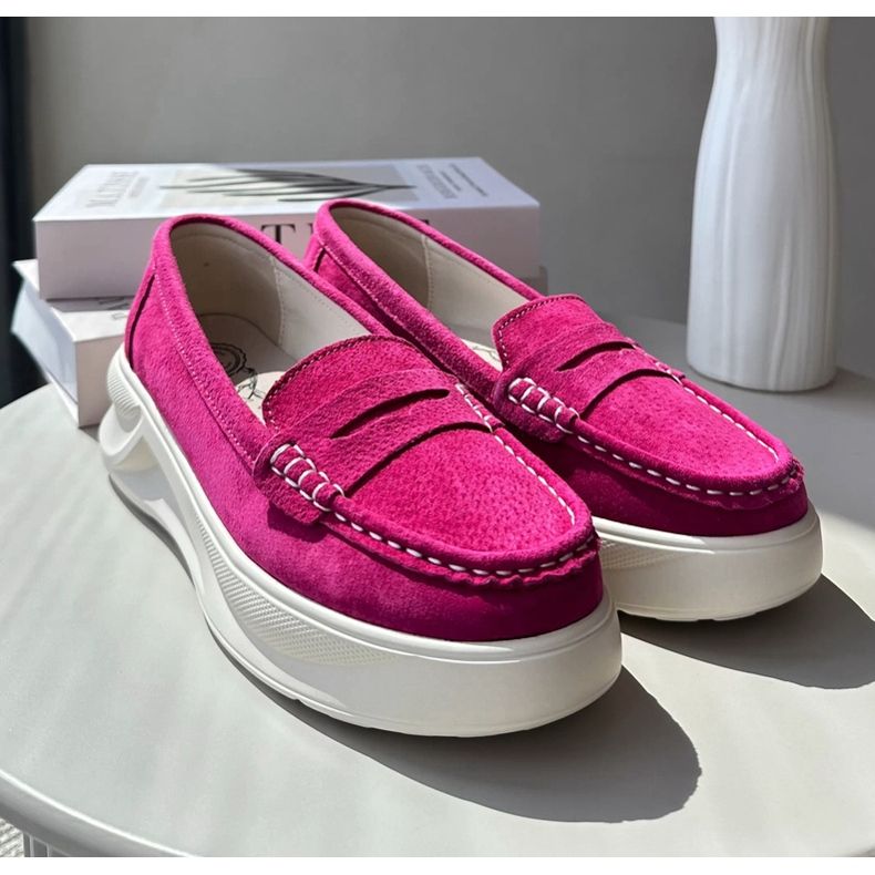 Mocasini dama din piele intoarsa Fuchsia Filidia roz 2