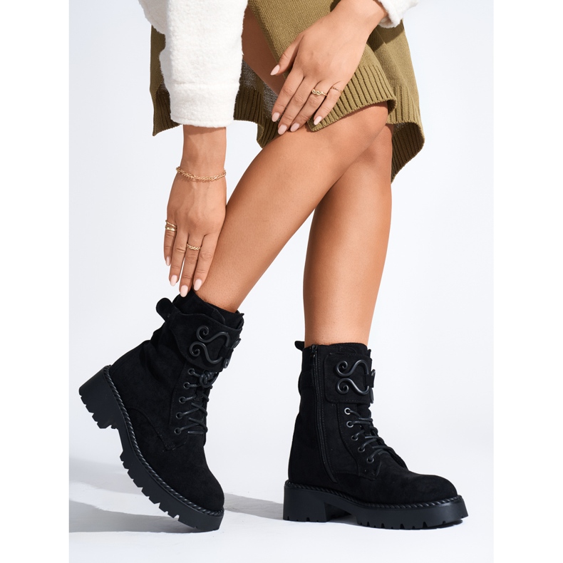 Cizme de muncitori negre de piele intoarsa de dama negru 2