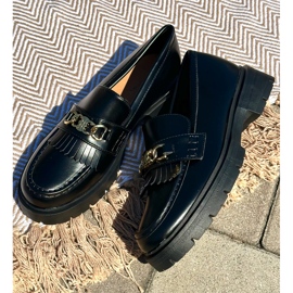 PH2 Mocasini Dama Piele Ecologica Cu Decorat Auriu, Zanita Neagra negru 1