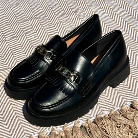 PH2 Mocasini Dama Piele Ecologica Cu Decorat Auriu, Zanita Neagra negru 2