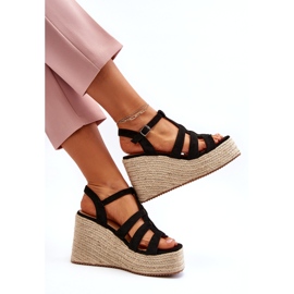 Sandale pentru femei espadrilles pentru pană cu împletitură neagră negru 4