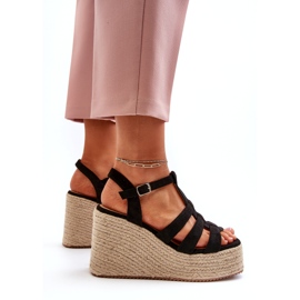 Sandale pentru femei espadrilles pentru pană cu împletitură neagră negru 3