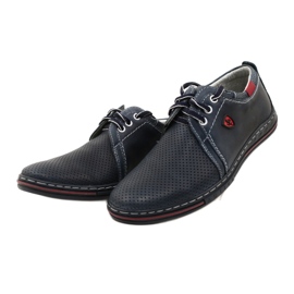 Polbut Pantofi barbati piele 343P, perforat, bleumarin albastru 2