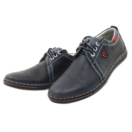 Polbut Pantofi barbati piele 343P, perforat, bleumarin albastru 5
