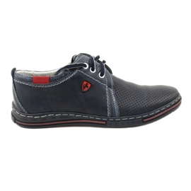 Polbut Pantofi barbati piele 343P, perforat, bleumarin albastru 3