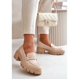 Pantofi de damă cu toc joasă din piele ecologică bej Menloa 2