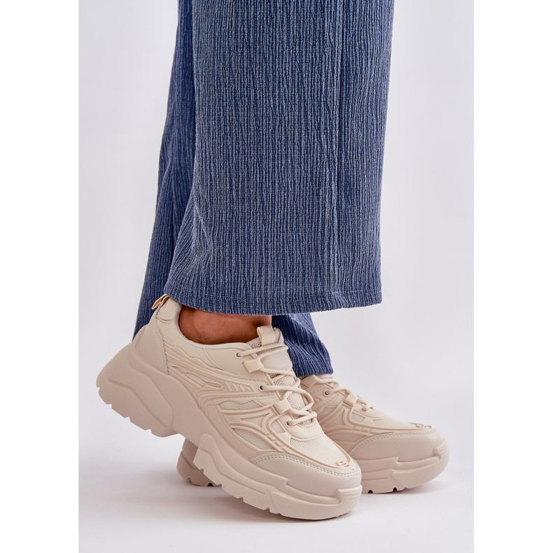 Pantofi sport de damă cu talpă groasă, Lerista bej deschis 1