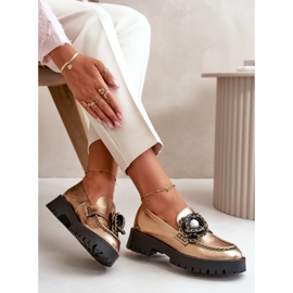 Mocasini de dama din piele decorati cu o floare, auriu CheBello 4520 de aur 2