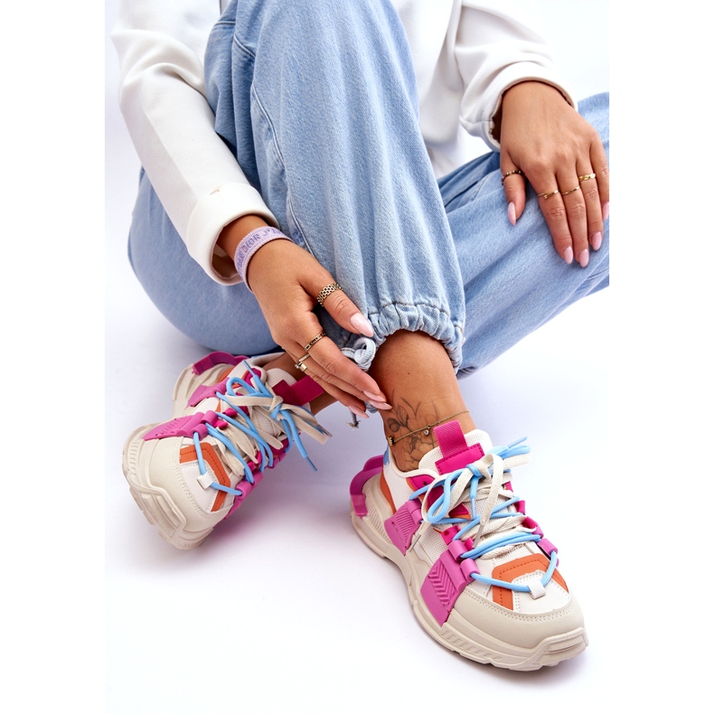 Seastar Pantofi sport cu șireturi la modă pentru femei, bej și roz 3 Seastar Pantofi sport cu șireturi la modă pentru femei, bej și roz 3