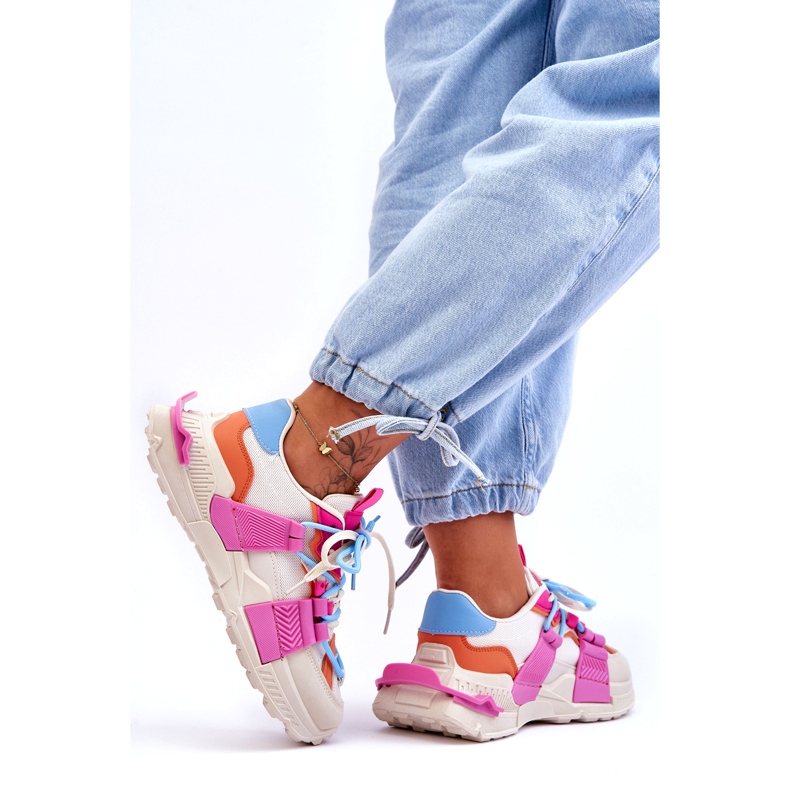 Seastar Pantofi sport cu șireturi la modă pentru femei, bej și roz 1 Seastar Pantofi sport cu șireturi la modă pentru femei, bej și roz 1