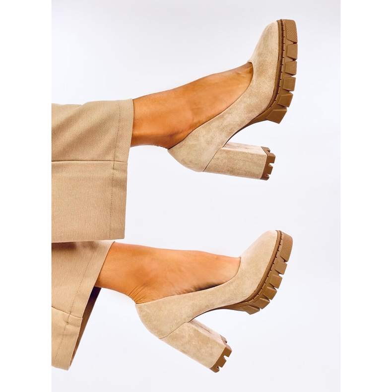 Pompe cu toc înalt și platformă Angela Khaki bej 1