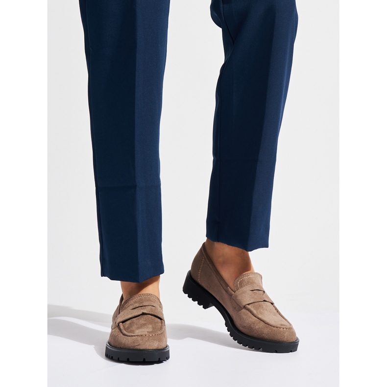 Mocasini de dama de piele intoarsa bej 1