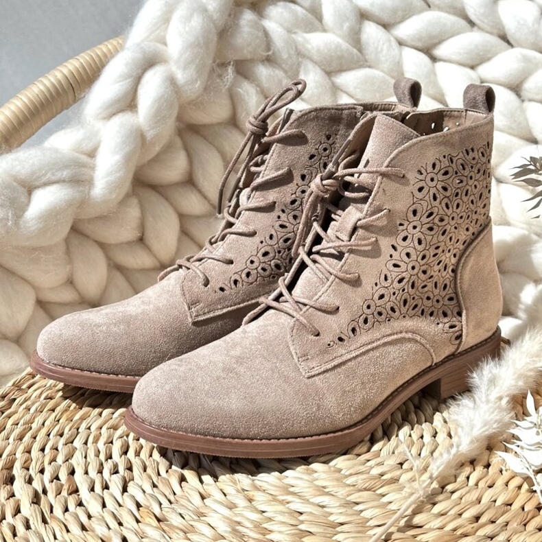 S.barski HY66-136 Botine De Dama Cu Model, Bej Deschis 1