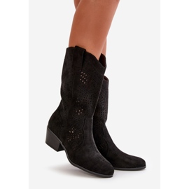 Cizme de cowboy de damă ajurate cu tocuri înalte, Iceda neagră negru 1