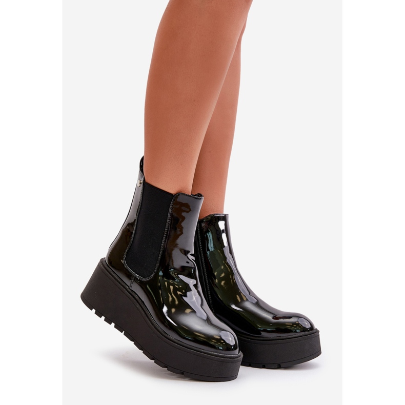 Cizme de dama patentate pe platforma si pane izolate negre Wloedia negru 1