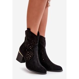 Botine ajurate din piele intoarsa ecologica, prinse cu fermoar, Sevana neagra negru 1
