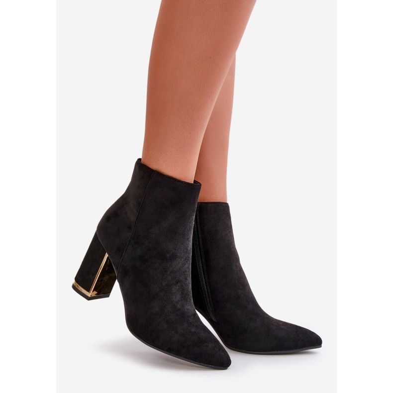 Botine de dama cu toc inalt, inchise cu fermoar, izolate, piele intoarsa ecologica, Mevair negru 1