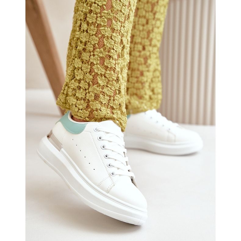 Pantofi de damă cu platformă joasă din piele ecologică, alb și verde, Nevelena 2