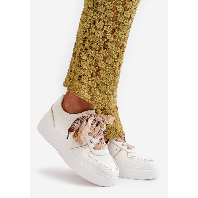 Pantofi Dama Platforma Cu Sireturi Decorative, Mistra Alb 1