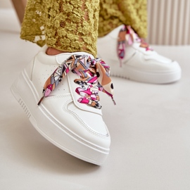 Pantofi Dama Platforma Cu Sireturi Decorative, Mistra Alb 2