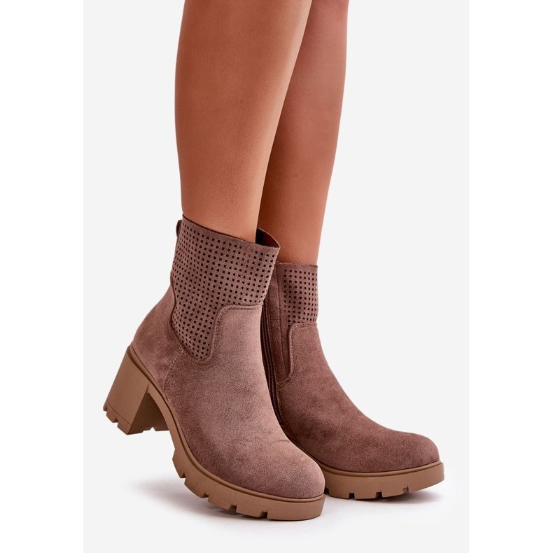 Jezzi Botine de damă cu toc înalt, fixate cu fermoar, piele de căprioară ecologică maro Rashmi 1 Jezzi Botine de damă cu toc înalt, fixate cu fermoar, piele de căprioară ecologică maro Rashmi 1