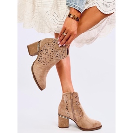 Botine ajurate Donovan Khaki cu toc înalt bej 2