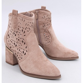 Botine ajurate Donovan Khaki cu toc înalt bej 4