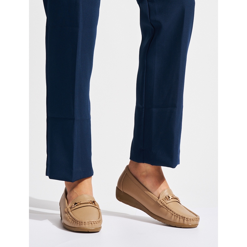 Mocasini de dama bej cu decor 1