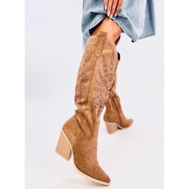 Cizme de cowboy ajurate Taylor Camel maro 1