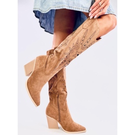 Cizme de cowboy ajurate Taylor Camel maro 2