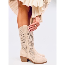 Cizme de cowboy ajurate Hunter Beige bej 1