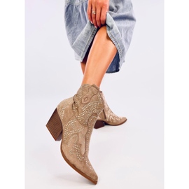 Cizme de cowboy Lorenzo Khaki cu pietre bej 1