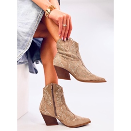 Cizme de cowboy Lorenzo Khaki cu pietre bej 2