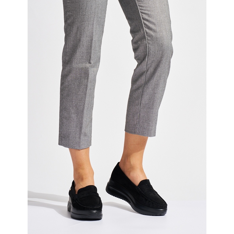 Mocasini negri din piele intoarsa pe o platforma groasa negru 1