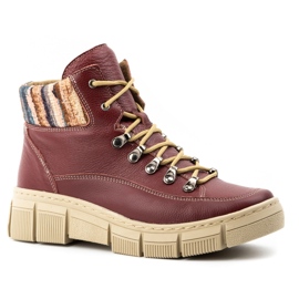 WASAK Pantofi dama, botine, adidasi iarna piele 0698W, visiniu roșu 2