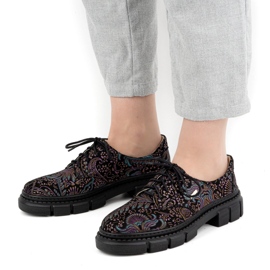 Olivier Pantofi de dama din piele cu talpa groasa, flori 1134, turcoaz multicolor 1 Olivier Pantofi de dama din piele cu talpa groasa, flori 1134, turcoaz multicolor 1