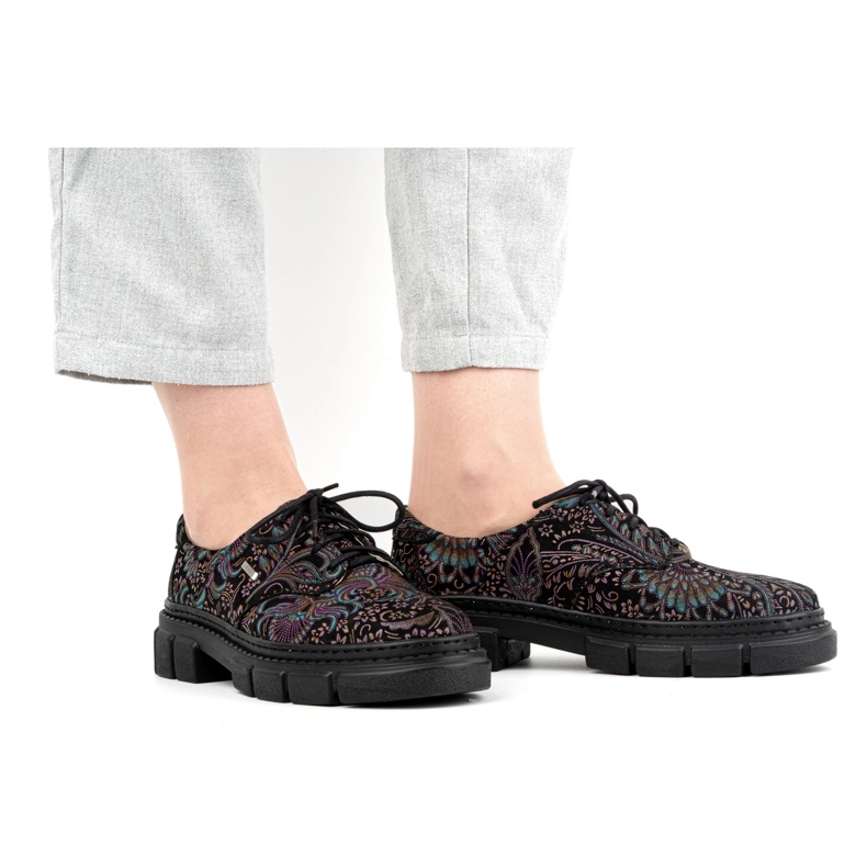 Olivier Pantofi de dama din piele cu talpa groasa, flori 1134, turcoaz multicolor 2 Olivier Pantofi de dama din piele cu talpa groasa, flori 1134, turcoaz multicolor 2