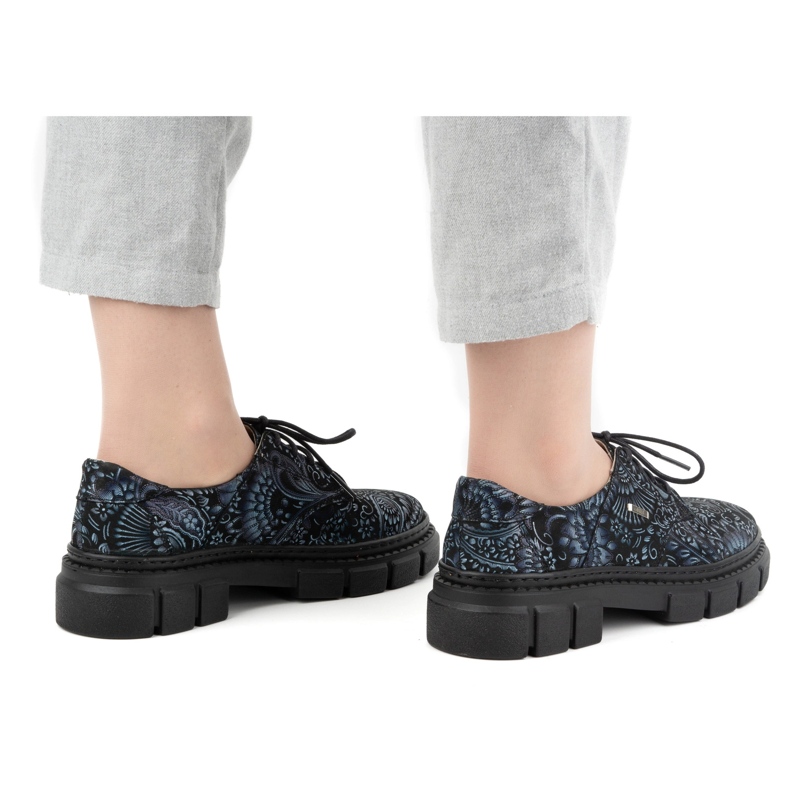 Olivier Pantofi de dama din piele cu talpa groasa, flori 1134, albastru multicolor 2