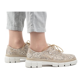 Olivier Pantofi de dama din piele cu talpa groasa, flori 1134, bej 2