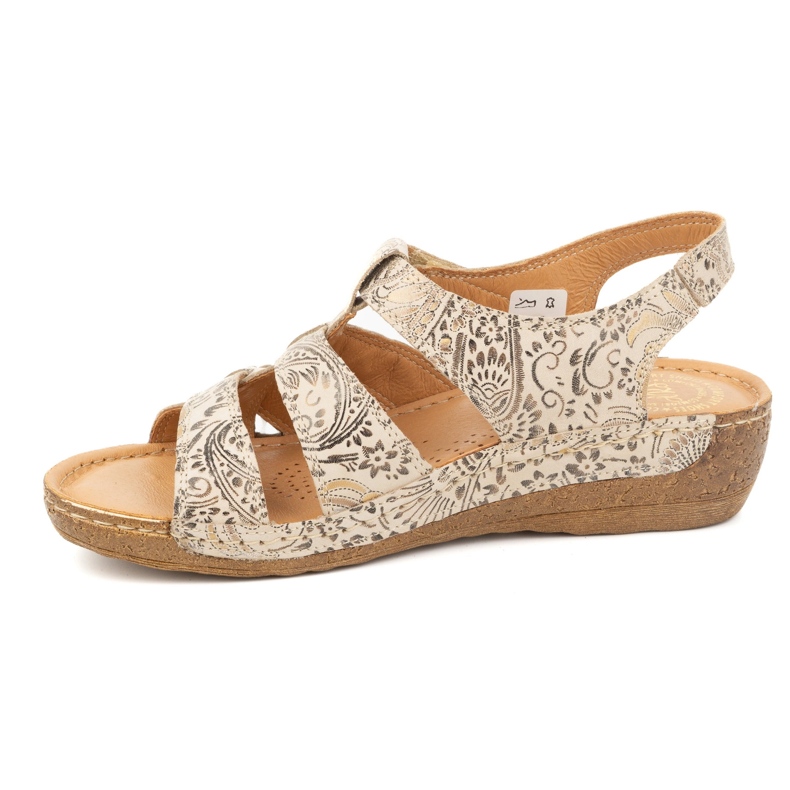 Olivier Sandale de dama cu velcro, model 0853, maro cu motiv floral 1