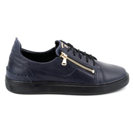 Pantofi casual barbatesti din piele naturala POLBUT 2125, bleumarin albastru 1