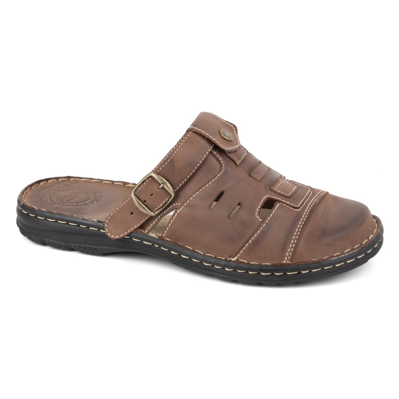 Olivier Flip-flops clasici pentru bărbați din piele, cu curea pentru toc 0045 maro 1